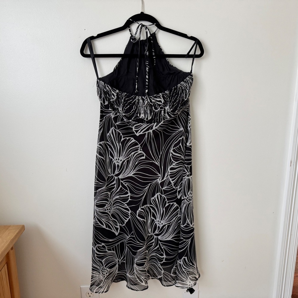 Madison Leigh Black White Floral Halter Dress Midi Chiffon Overlay Y2K Size 8 - Picture 3 of 8